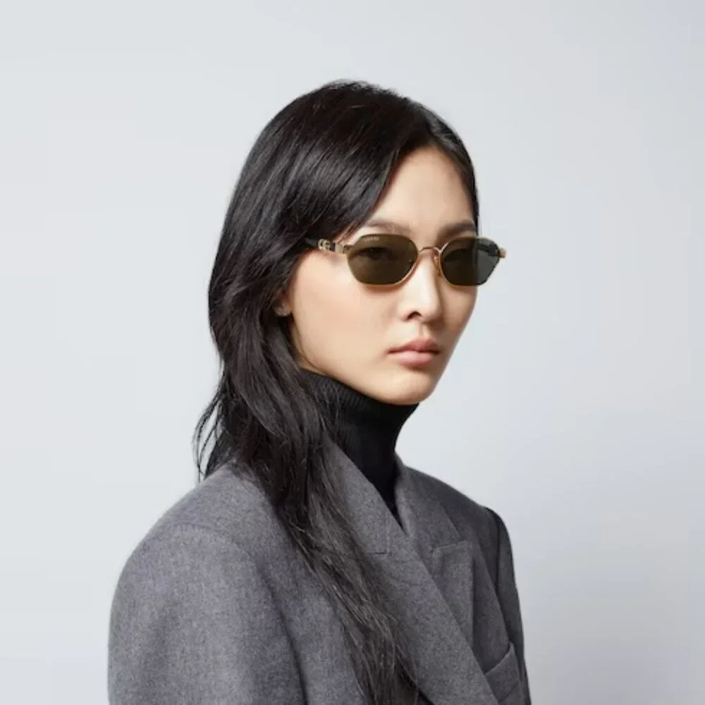 Gucci GG1593S 001 BRAND NEW Sunglasses Gold Grey Geometric Unisex
